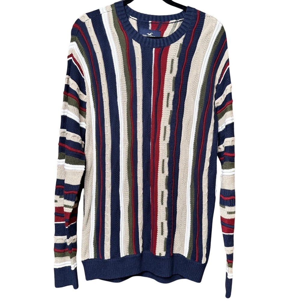 Hollister California Striped Cable Knit Sweater Size S Coogi Style‎ Relaxed Fit